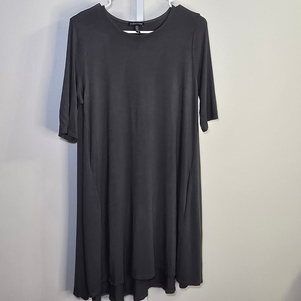 Eileen Fisher Dress Womens Small S Gray Jersey‎ Knit Casual Knee Length